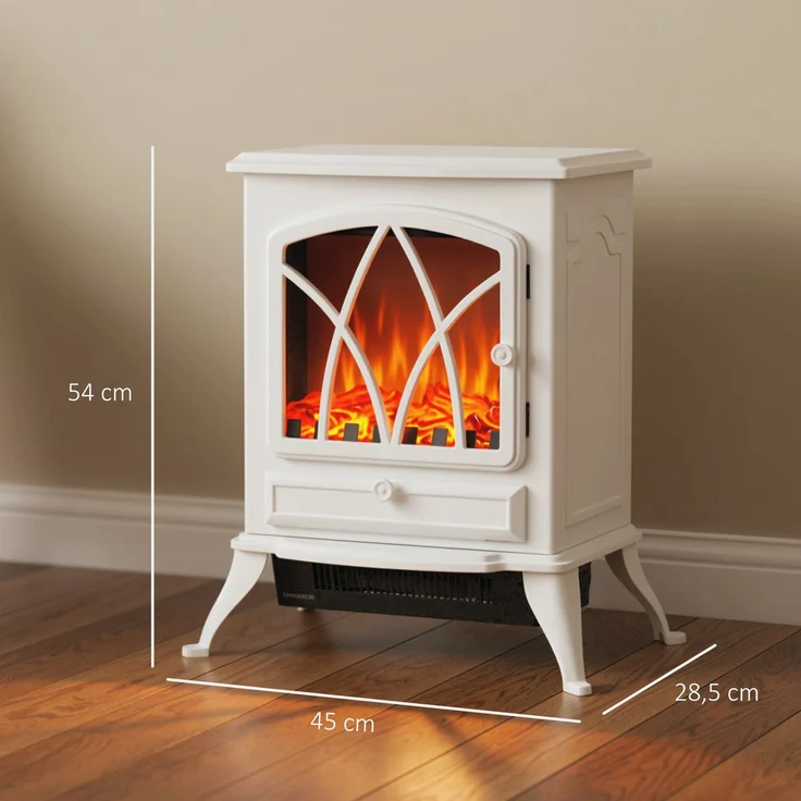 JARDJ Freistehender elektrischer Kamin 1000/2000 W, dekorativer Kamin mit LED-Flammeneffekt, weiß, 45*28,5*54cm – Bild 5