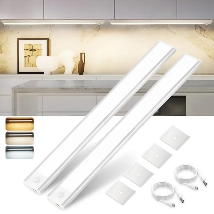 Nettlife LED Unterbauleuchte mit Bewegungsmelder 20/30/40CM Küche Schrankbeleuchtung Dimmbar USB, Dimmbar, LED fest integriert, 3 Farbtemperatur Aufladbar Schrankleuchte für Flur Cabinet – Bild 4