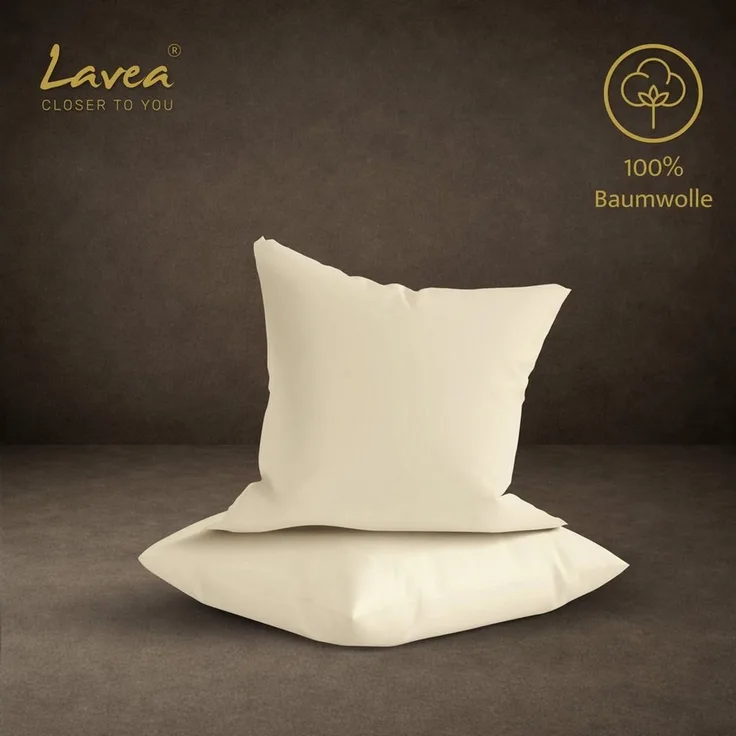 Lavea Kissenbezug 2er Set 100% Baumwolle flauschig, Jasmin, Kissenhülle, Kissenbezüge, (2 Stück), pflegeleicht, langlebige Qualität, mit Reißverschluss