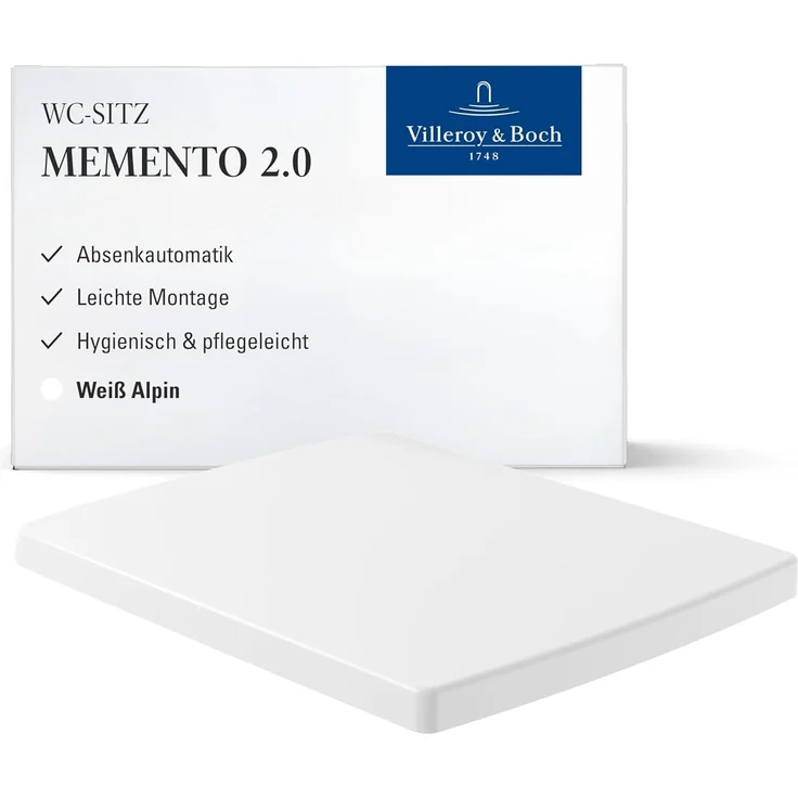 Villeroy & Boch WC-Sitz Memento 2.0 - Toilettendeckel Weiß glänzend mit Absenkautomatik - Abnehmbarer, bruchsicherer Toilettensitz aus Duroplast - Rechteckiger Klodeckel - Original Ersatzteil – Bild 1