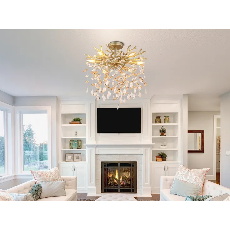 LED Deckenleuchte Gold 6-flammig Glas Kristall 2-farbig Ø 50cm