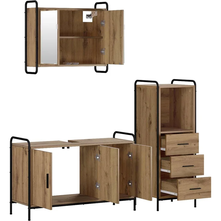vidaXL Badezimmerschrank-Set 3 stk. Artisan-Eiche 40 x 36 x 109,5 cm 3444530 – Bild 6