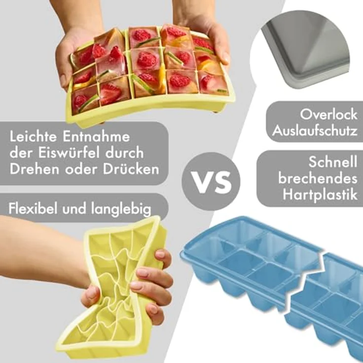 Blumtal Eiswürfelformen Silikon 3er Set - 15er Eiswürfelform mit Deckel - BPA-freie Silikon Eiswürfelform - Ice Cube Tray lebensmittelecht - Ice Tray - Grau + Grau + Gelb – Bild 3