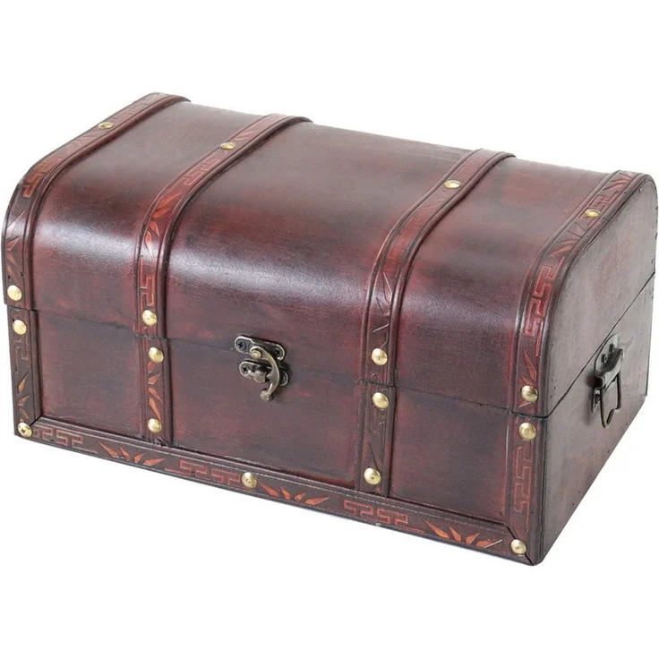 HMF Schatzkiste Handgefertigte Holztruhe Portugal, Schatzkiste mit dekorativem Metallschloss im Antik-Look 30x20x15 cm – Bild 5