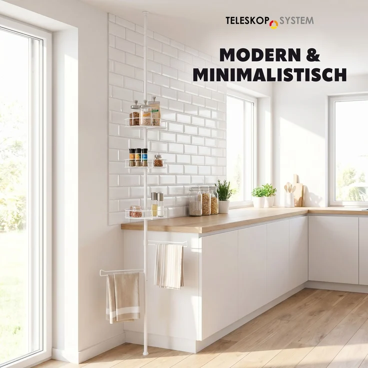 bremermann Teleskop-Küchenregal ausziehbar bis max. 290 cm aus Metall in Weiß – Bild 2