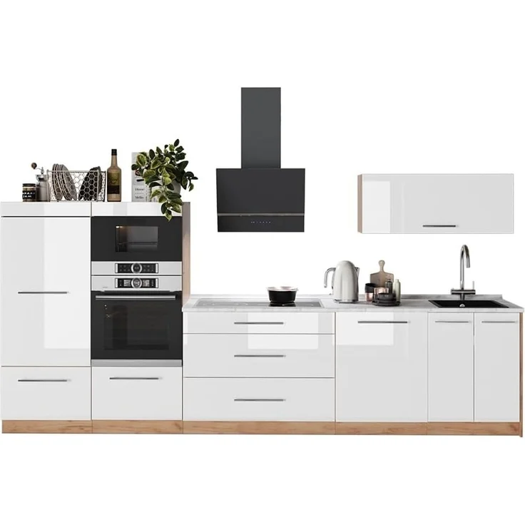 Küchenzeile Fame-Line Weiß Hochglanz/Goldkraft Eiche 340 cm, AP Anthrazit Vicco – Bild 8
