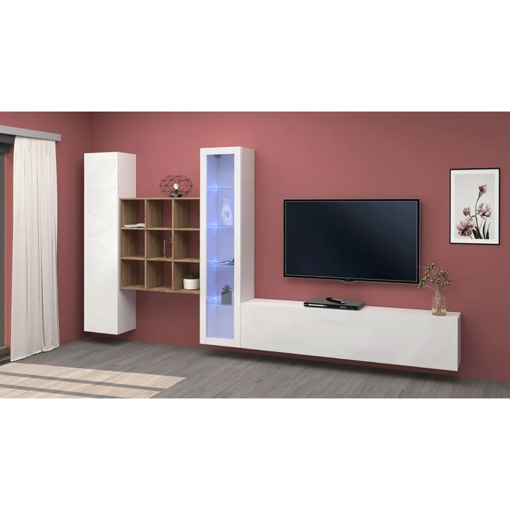 Wohnwand >Benevent< (4-teilig) in Weiß Hochglanz - 350x180x30 (BxHxT) – Bild 2