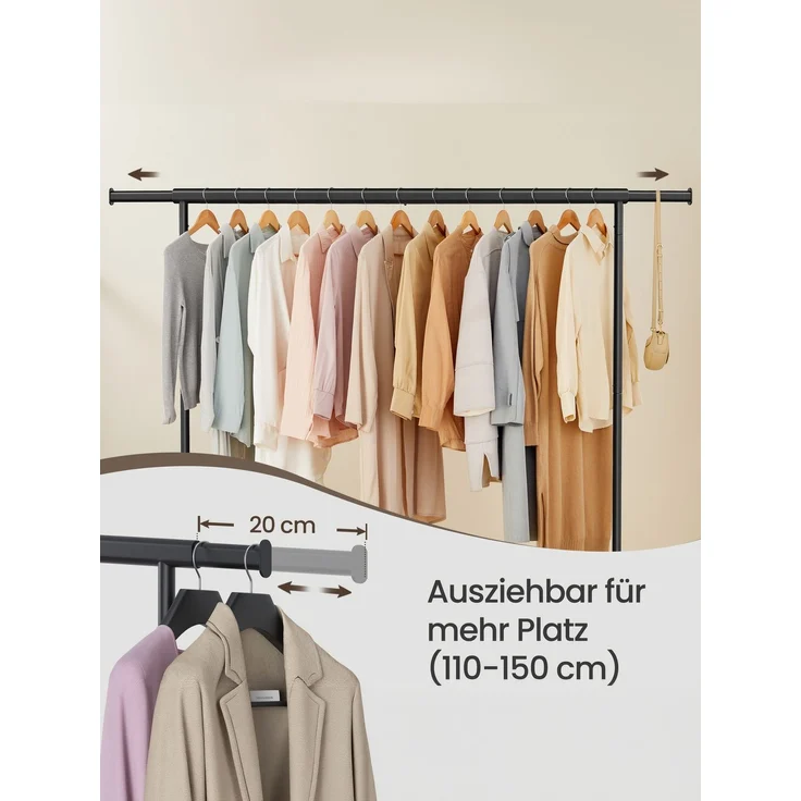 SONGMICS Kleiderständer auf Rollen, ausziehbare Kleiderstange, bis 110 kg belastbar, 45 x (160-200) x 162,9 cm, schwarz – Bild 5