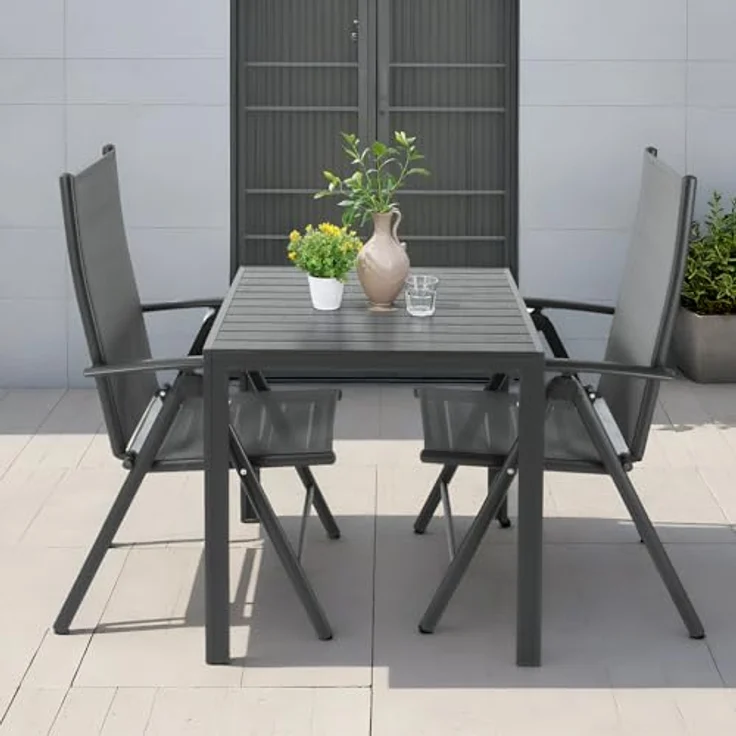 Clevich Gartentisch Wetterfeste, 75x75 cm, Outdoor-Esstisch, WPC Balkontisch, Aluminiumrahmen, Wetterfeste Gartenmöbel, Quadratischer Terrassentisch, Schwarz – Bild 7