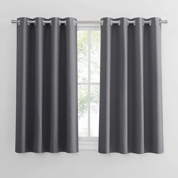 PONY DANCE Verdunklungsvorhänge Ösen Kurze Gardine Blickdicht Gardienen 2-Set H 137 x B 132 cm Küche Vorhang Grau Blickdicht Wohnzimmer Gardinen Kurz | H137 x B132 cm, Blickdicht, Thermovorhang Hitzeshcutz, Sichtschutz, UV-Schutz, Blackout Curtains, fü...