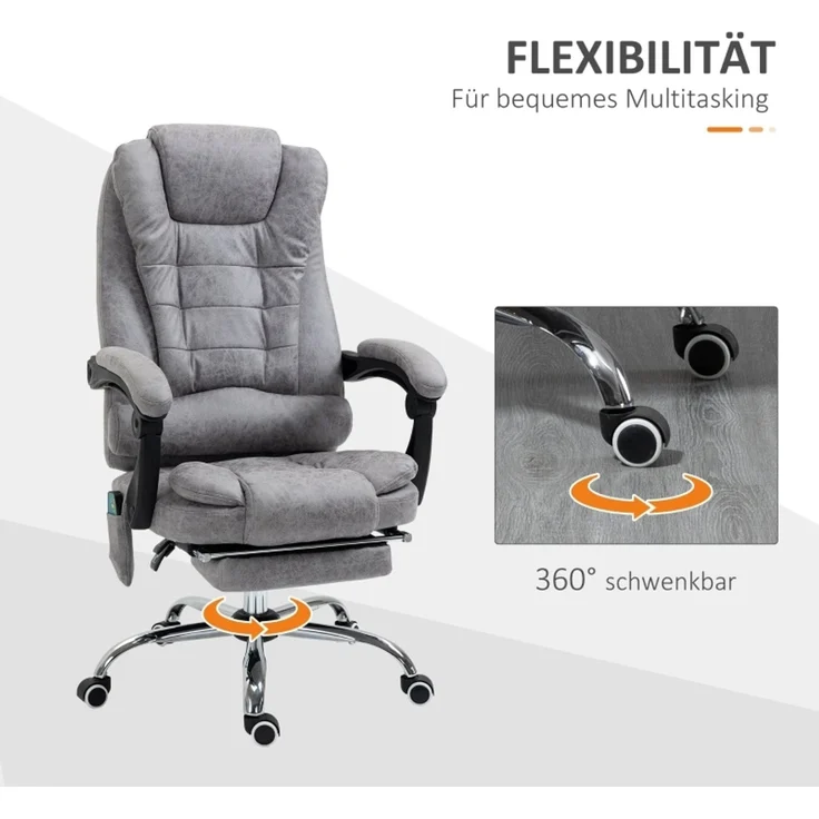 Bürostuhl mit Massagefunktion, Ergonomischer Schreibtischstuhl mit Liege- & Wärmefunktion, Fernbedienung, Grau--Grau--65x70x119cm--YOUDENOVA – Bild 6