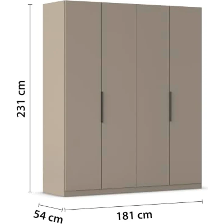 Rauch Möbel MYLORA, Kleiderschrank, Farbe Fango, Breite 181 cm | Schrank mit patentiertem Schnellmontagesystem, 4-türig, Zubehör Basic, für Schlafzimmer, Kinderzimmer, Garderobe, Flur – Bild 3