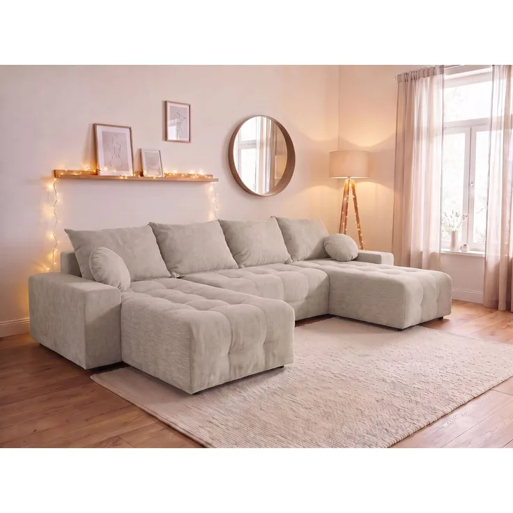 OTTO home Wohnlandschaft Jessy U-Form, B: 313 cm, in Cord & weiteren Bezügen, Schlaffunktion, Bettkasten, Tonnentaschenfederkern-Polsterung