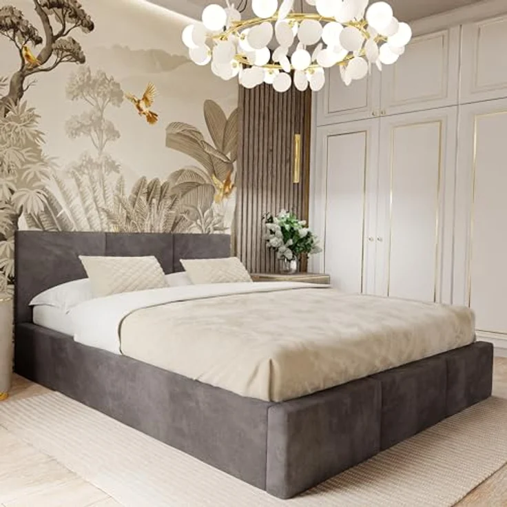 Muralo Polsterbett mit Bettkasten und Kopfteil, Metallgestell, Magic Velvet Bezug in verschiedenen Farben, ohne Matratze – Bild 2