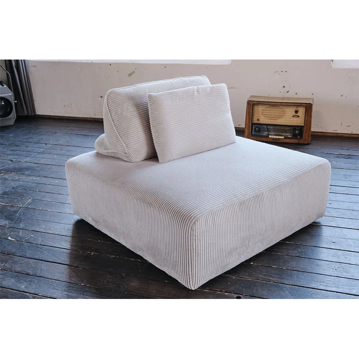 KAWOLA Hocker WIOLO SOFT Polsterhocker mit Rückenkissen Cord hellgrau 84 x 111 x 111 cm – Bild 2