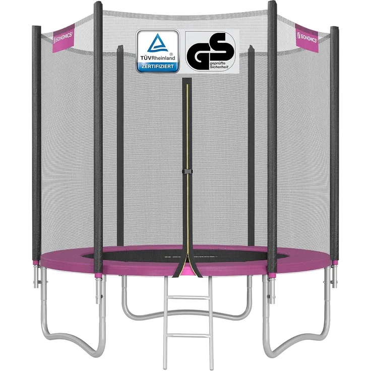 Songmics Trampolin mit Sicherheitsnetz und gepolsterten Stangen, Stahl / Polypropylen, Ø 183 cm, Schwarz / Pink