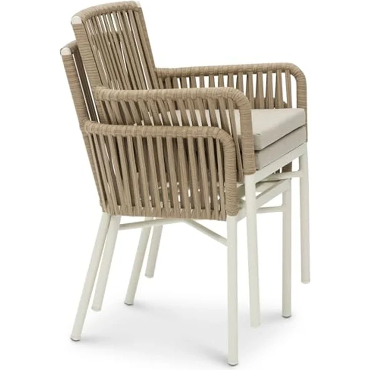 IDIMEX Garten-Essgruppe AFUERA, Gartenmöbelset für 8 Personen, wetterfester Materialmix Weiß/Beige – Bild 5