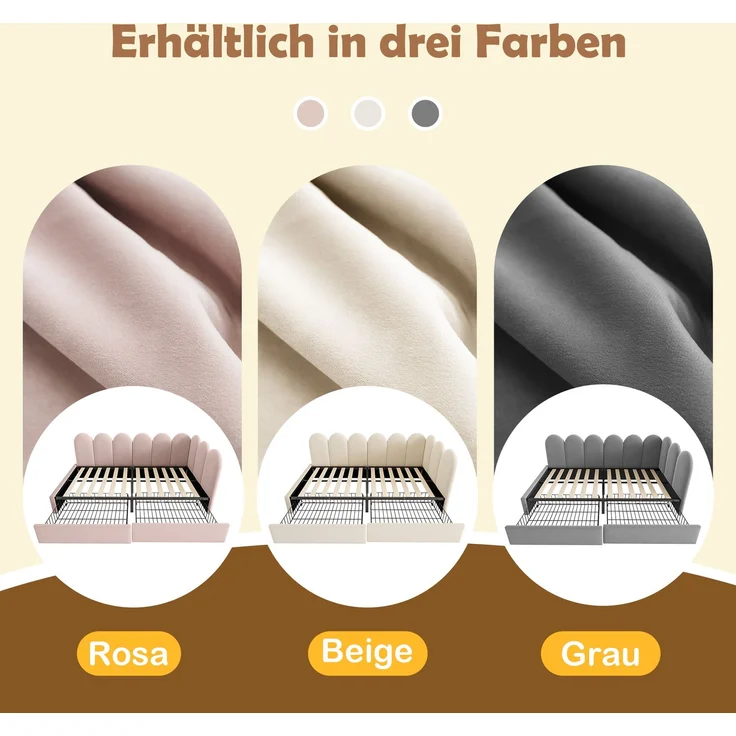 EINHOM Polsterbett Einzelbett mit Schubladen Stauraumbett Samt Daybett Tagesbett Schlafsofa 90 x 190 cm mit Lattenrost Jugendbett und Erwachsene Kinderbett, Beige (Ohne Matratze) – Bild 5