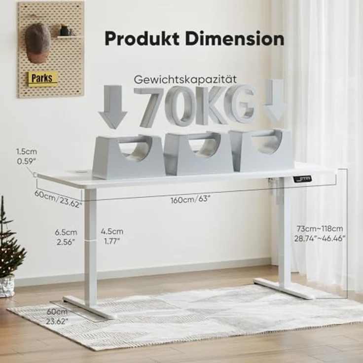 Sweetcrispy Höhenverstellbarer Schreibtisch mit Monitorständer, 160x60 cm Schreibtisch Höhenverstellbar Elektrisch, Ergonomischer Steh-Sitz Tisch, Computertisch Standing Desk, Weiß – Bild 4