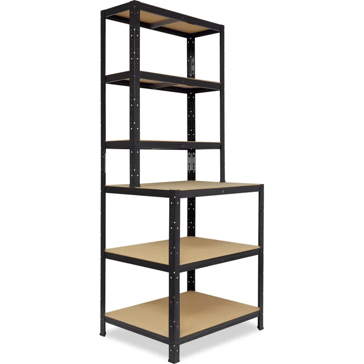 shelfplaza BLACK 190x90x60 cm Werkbank Regal in schwarz mit 6 Böden und 145 kg Traglast pro Boden – Bild 1