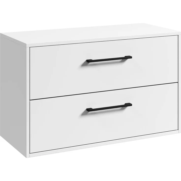 Badplaats Waschtischunterschrank Florence 80 x 46 cm – Matt Weiß – Hängender Unterschrank mit 2 Schubladen und schwarzen Griffen – Bild 1