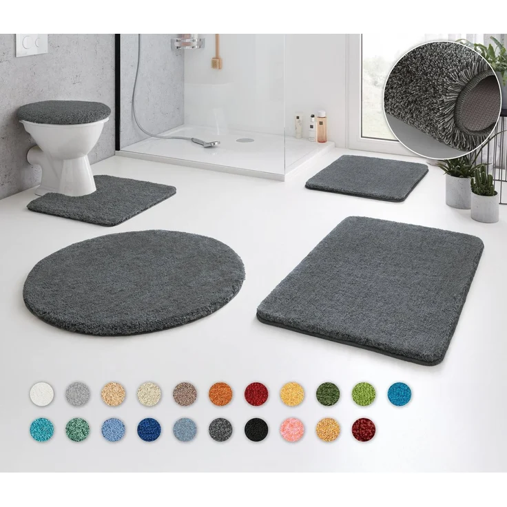 Kleine Wolke Badematte RELAX, Badvorleger, Badezimmer Teppich, Höhe 30 mm, rutschhemmend beschichtet, fußbodenheizungsgeeignet, Polyacryl, WC-Deckelbezug, WC-Deckelbezug, Badteppich, meliert, rechteckig, rund & als Set erhältlich – Bild 1