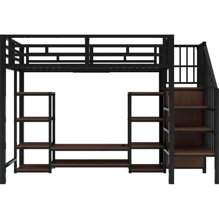 Hochbett 90x200 cm mit TV-Ständer und Steckdose – modernes Design mit stabiler Metall-Holz-Kombination – Bild 2
