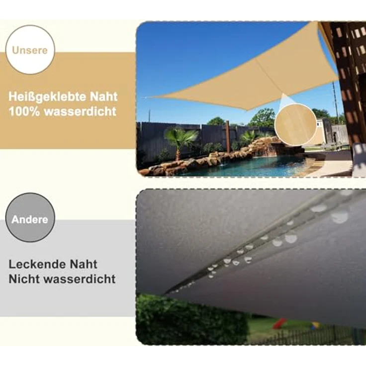 SUNNY GUARD Sonnensegel Wasserdicht 3x4m Rechteckig Sonnenschutz Wetterschutz Segel Baldachin UV Schutz für Balkon Terrasse Garten, Dunkler Sand – Bild 4