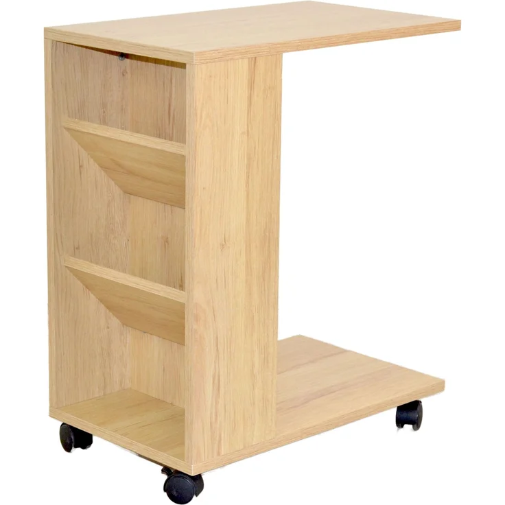 Beistelltisch mit Rollen in Eiche Optik – Rollregal mit Tischfunktion & seitlichem Zeitschriftenregal – Bild 1