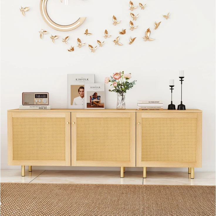 DESVIAE Sideboard modular mit 3 Türen 180x63x40 cm MDF Natur mit Metallfüßen – Bild 1