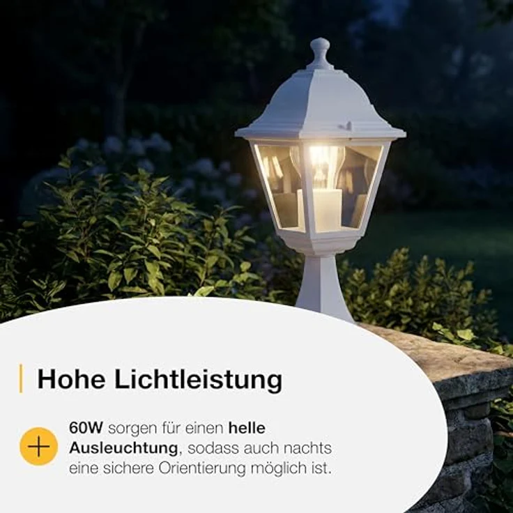 Brilliant spritzwassergeschützte Pollerleuchte - Sockelleuchten für Außen - 1x E27 max. 40W - für den Garten aus Metall/Glas, in weiß - 37 Höhe – Bild 6