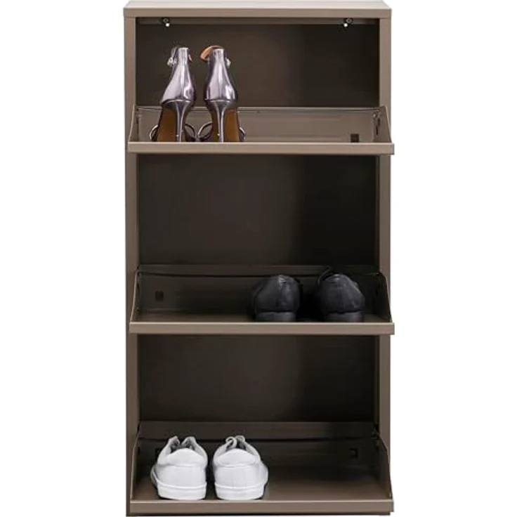 Kare Design Schuhschrank Caruso, Taupe, Stahl, mit 3 Klappen, Schuhablage für 6 Paar Schuhe, schmal, platzsparend, hoch, Schuhregal, Eingangsbereich, 103 x 50 x 15 cm (H/B/T) – Bild 4