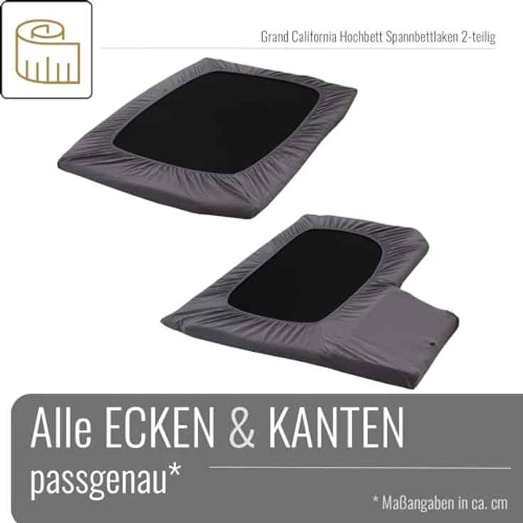 BLACK FOREST FOX Spannbettlaken Spannbettlaken VW Grand California 600 2 tlg. Hochbett OEKO-TEX®, Baumwolle, Gummizug: rundum – Bild 6