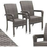 Juskys Polyrattan Gartenstühle Yoro 4er Set - mit Armlehnen & Rückenlehne - 4 Stühle stapelbar - Rattan Stuhl Garten - Stapelstuhl Grau-meliert