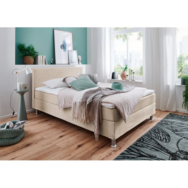 ATLANTIC home collection Boxbett inklusive Rost und Federkernmatratze, Stoff, Creme, 120x200 cm – Bild 5