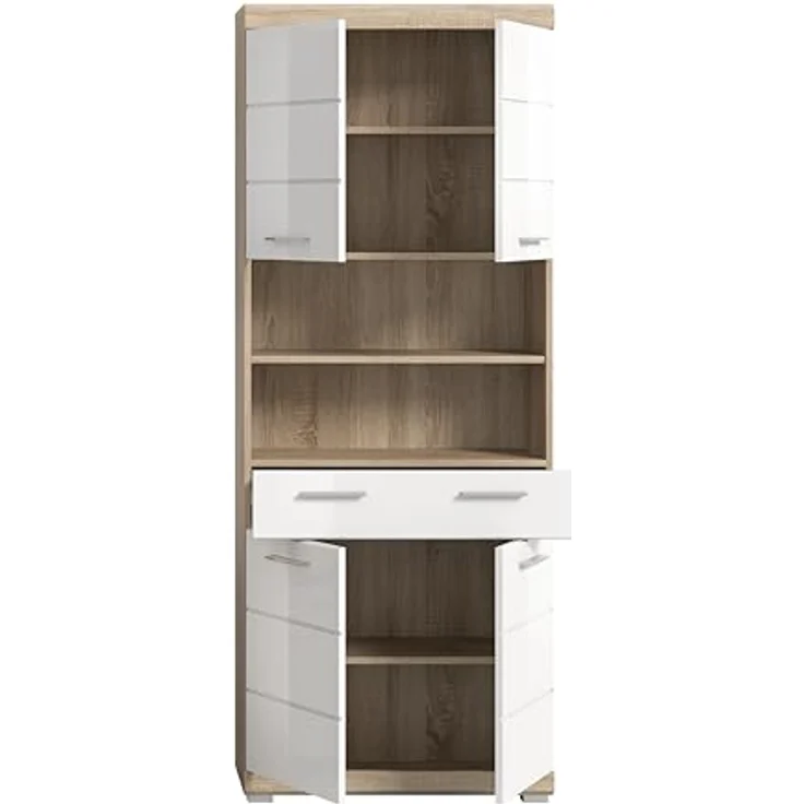 Xonox Lambada Hochschrank (B/H/T: 74x191x31 cm) in weiß Hochglanz und Sonoma Eiche hell – Bild 4