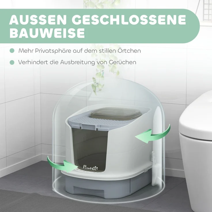 PawHut Katzenklo, Kunststoff, Grau, 40,5L x 52,5B x 42,5H cm – Bild 4