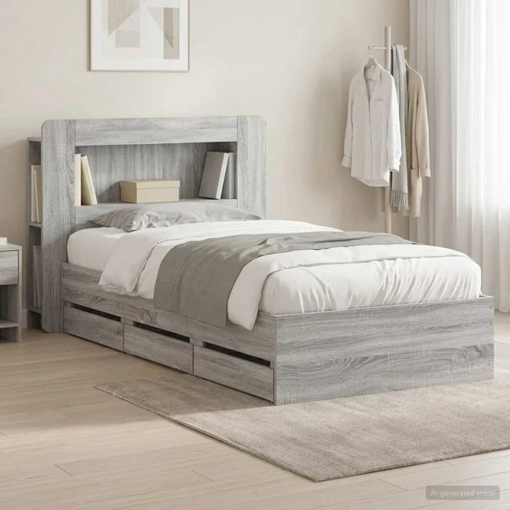 vidaXL Bettgestell mit Stauraum und Kopfteil Sonoma-Grau 75 x 190 cm 3433993 – Bild 1