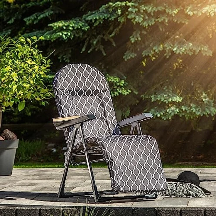 Kadax Gartenliegestuhl, Metall, Weiß und Grau, 58x147 cm, einstellbare Lehne, mit Kissen und Fußstütze – Bild 2