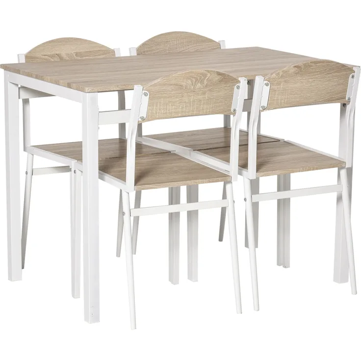 Essgruppe 5-teiliges Esstisch-Set mit Holzmaserung MDF und Metall in Grau und Weiß, 1 Tisch und 4 Stühle für modernes Esszimmer--Hellgrau--76.5x63x100cm--YOUDENOVA
