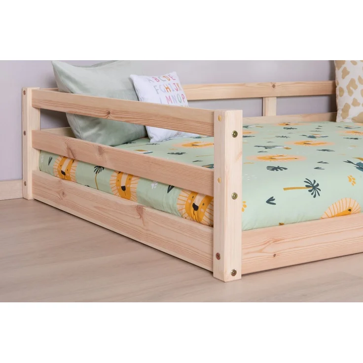 Ticaa Kinderbett, Neo Hausbett Bodenbett mit Rausfallschutz 150kg, inkl. Lattenrost & abnehmbarem Rausfallschutz, 90x200, Natur – Bild 3