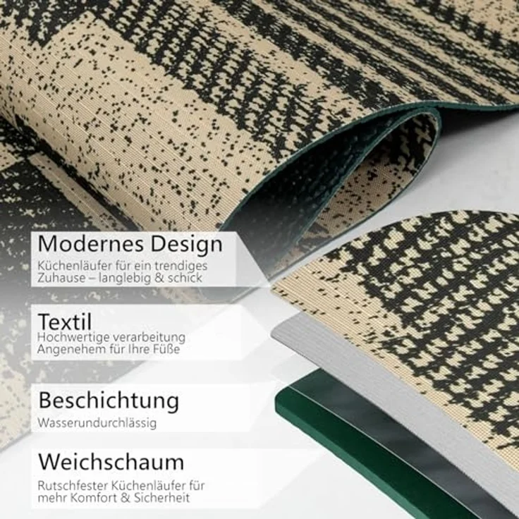 ANRO Küchenläufer Hochwertig GreenLine Flurläufer Teppichläufer Textil, Eckig, Bodenläufer 100x52cm Barcode Patchwork Dunkel pflegeleicht – Bild 7