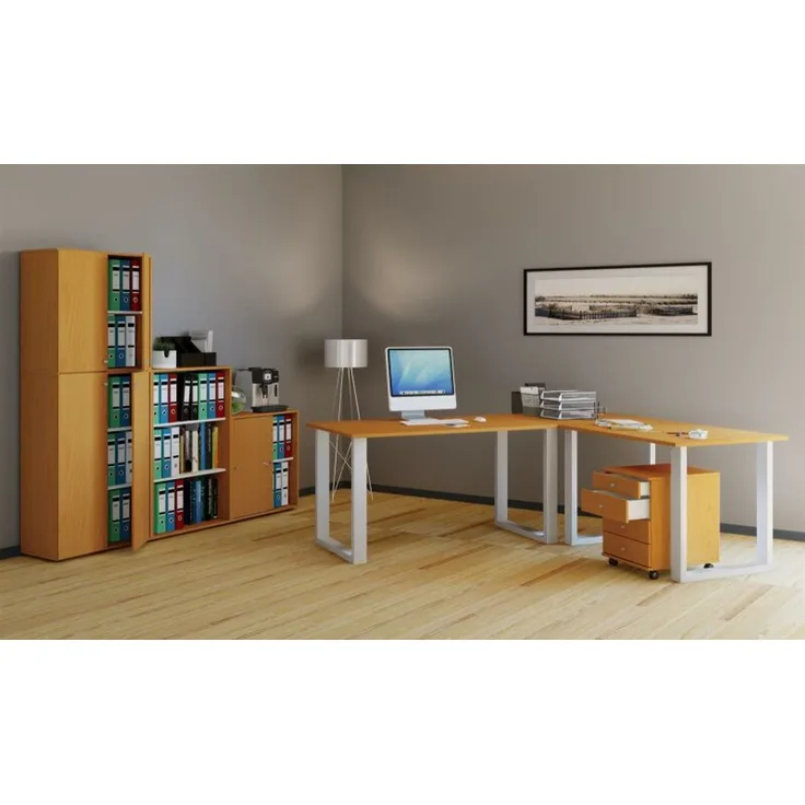 VCM Eck-Schreibtisch Lona 130 x 130 x 50 U-Füße Buche/Silber