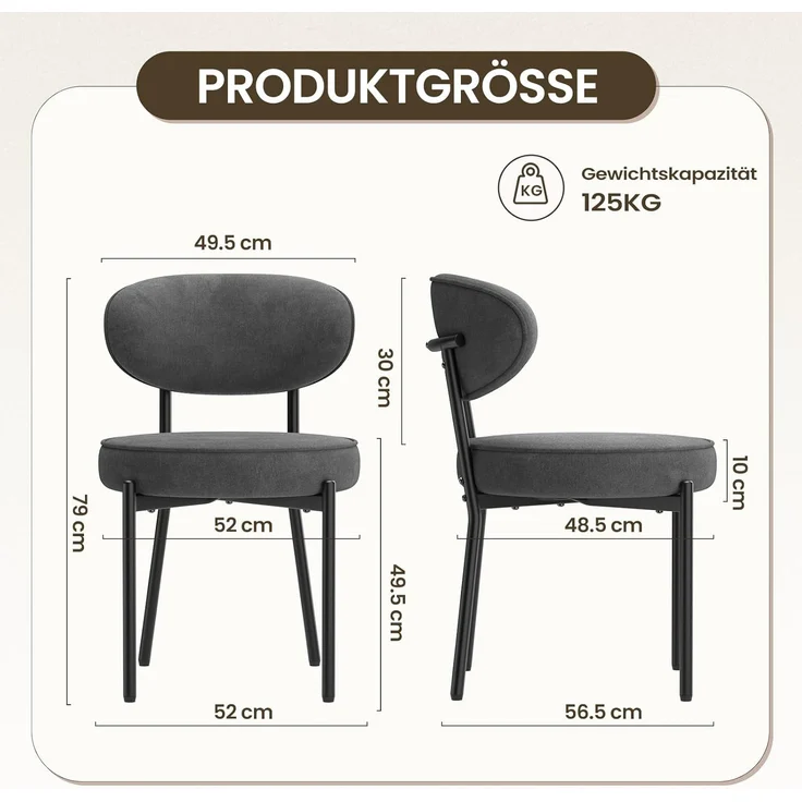 COLAMY Esszimmerstühle 2er Set mit 10 cm Sitzpolster – Moderne Polsterstühle aus kuscheligem Teddy-Stoff, mit robustem Metallgestell – Für Küche & Wohnbereich, Grau – Bild 2