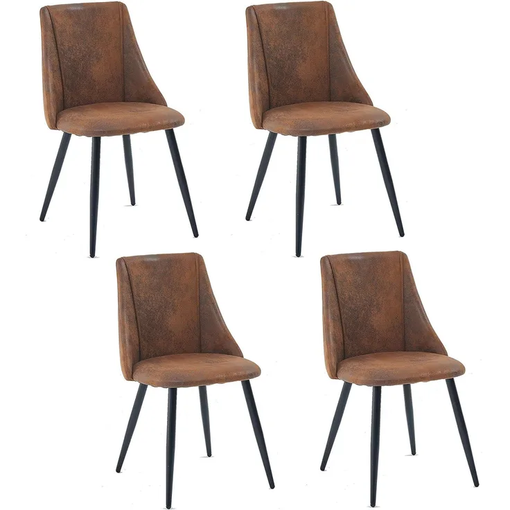 MEUBLE COSY Esszimmerstühle 4er Set Küchenstühle Ergonomisch Wohnzimmerstuhl Retro Sessel mit Rückenlehne Sitzfläche aus Vintage Künstlich Wildleder Metallbeine Braun, 52. 5x49. 5x83 cm