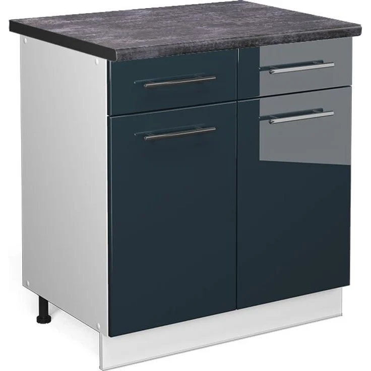 Küchenunterschrank Fame-Line Dunkelblau Hochglanz 80 cm , AP Anthrazit Vicco – Bild 1