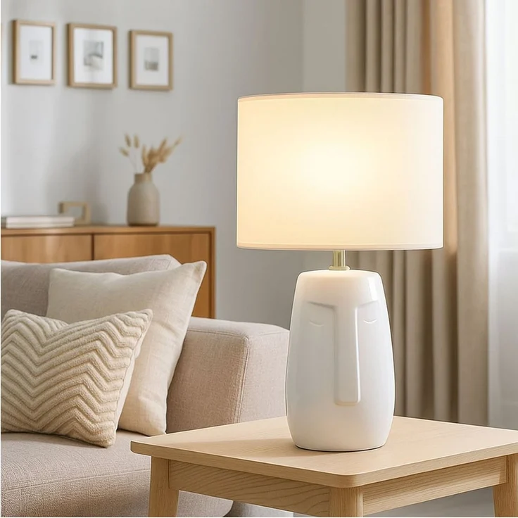 FISCHER & HONSEL LED Tischleuchte, Leuchtmittel inklusive, Warmweiß, LED Tischlampe Leseleuchte Keramik Stoff weiß E14 H 39 cm – Bild 3