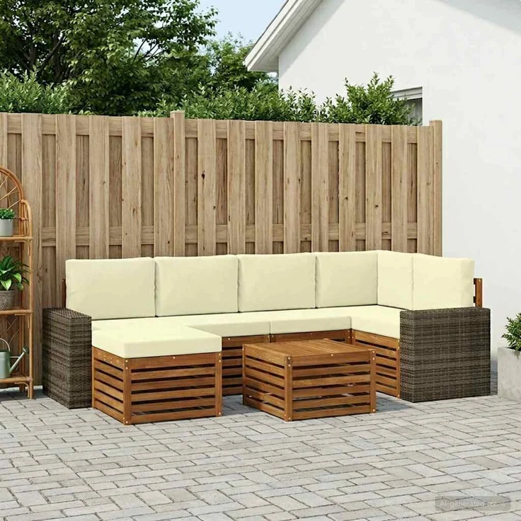 vidaXL Outdoor-Sofagarnitur 7 stk. 5-Sitzer Natur und Creme 3384606 – Bild 1
