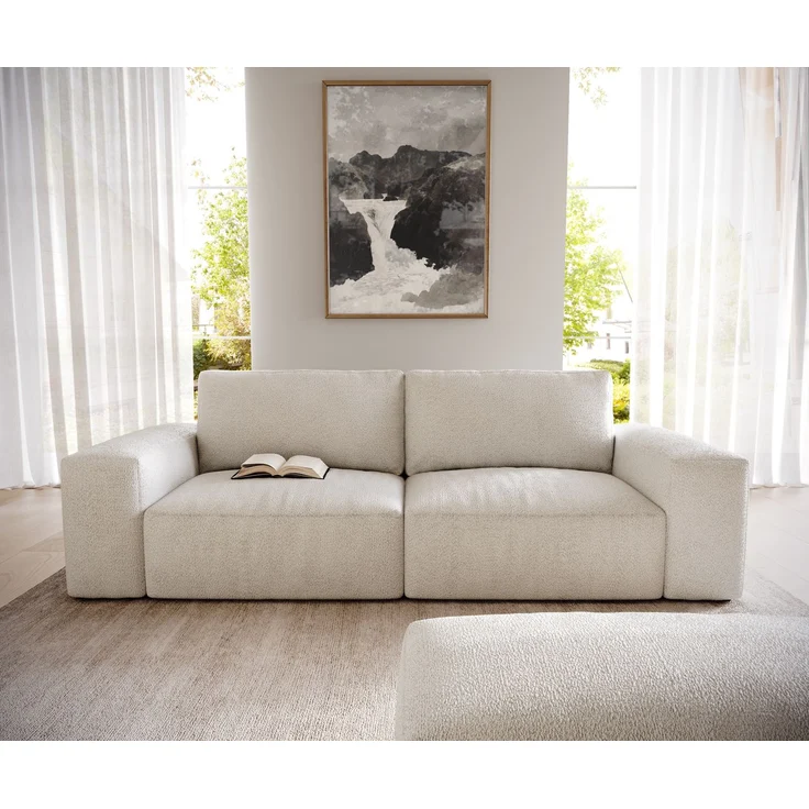 Big-Sofa Lanzo 230x95 cm Bouclé Creme-Weiß mit Hocker – Bild 2