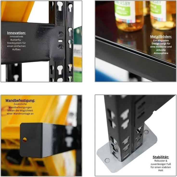 PROREGAL® Standregal Getränkekistenregal GARDASEE 180x160x30cm 6 Kisten + 5 Boards Schwarz – Bild 2